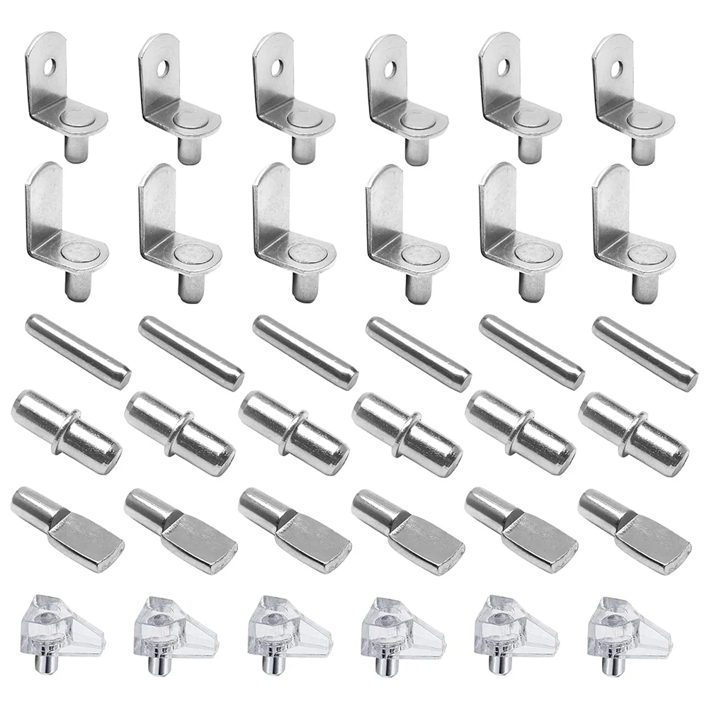 72Pcs Shelf Pegs Support Kit, 6 Styles Shelf Pins, Nickel Plated Cabinet Shelf Pegs for Shelves Bookcase Bookshelf Pegs