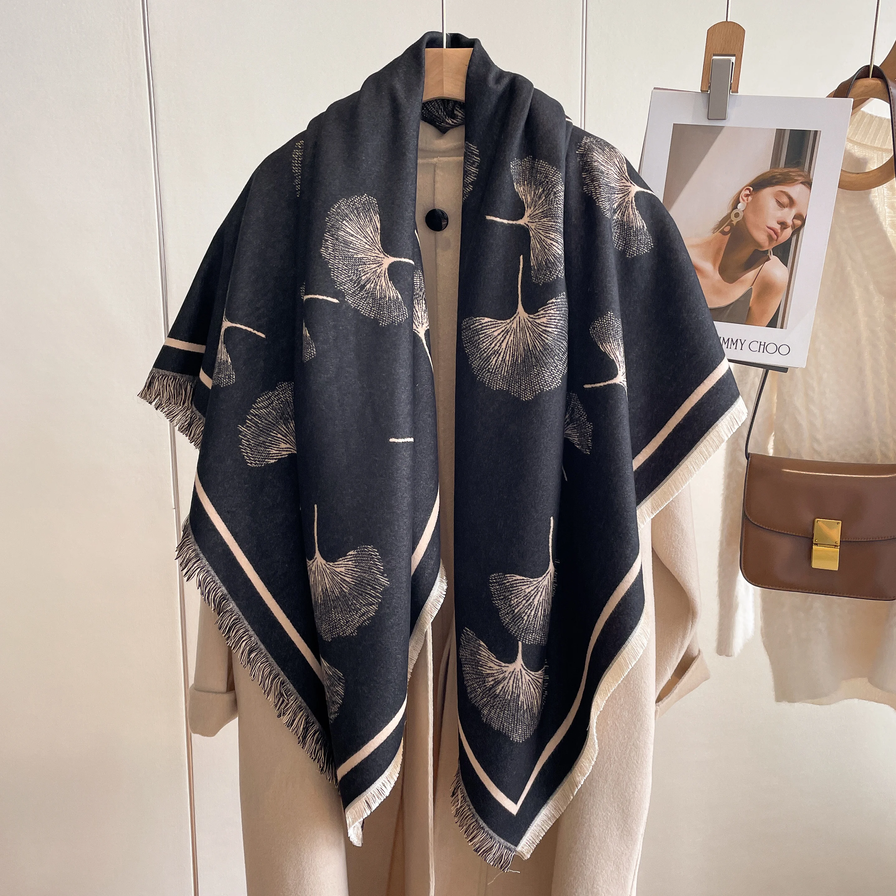Neue Warme Winter Schal Kaschmir Frauen Pashmina Design Druck Schals Wrap Weibliche Dicke Decke Weiche Bufanda Stolen Mode Kopftuch – Detail 10