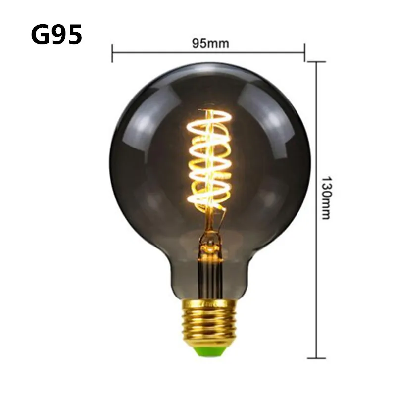 LED E27 ST64 G80 G95 G125 4W Dimbaar 220V Rokerig Grijs Warm GSpiral Gloeilamp Retro Vintage Decoratieve Verlichting Edison Lamp