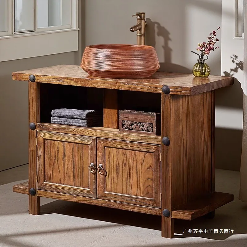 

Wabi Sandy Wood Bathroom Cabinet Combination Medium Ancient Style Washbasin Cabinet Toilet Washbasin Washbasin Cabine