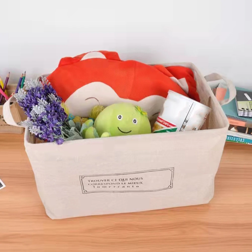

1Pcs Linen Storage Basket Folding Large Capacity Portable Organizer Home Sundries Container Beige Portable Storage Basket