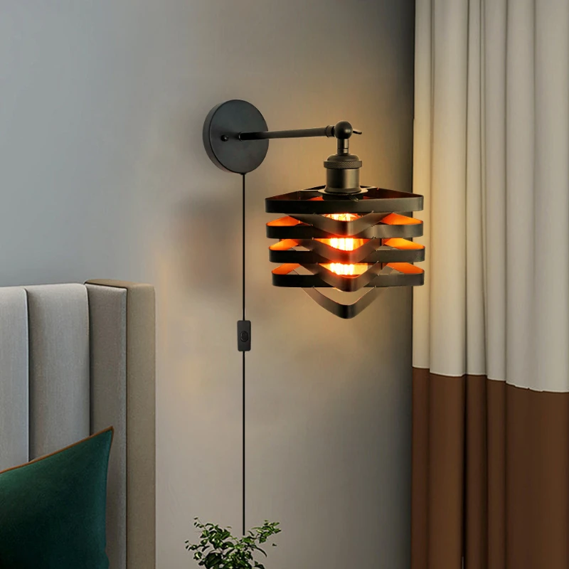 

Bedside Wall Lamp Modern Black Plug in Sconce Light Bedroom External Nordic Room Wall Chandelier Luminaire Vintage Lighting