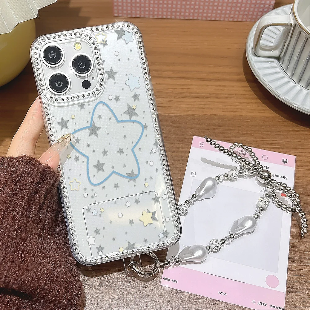Diamant Lanyard Telefon Fall Für iPhone 17 16 Pro Max 11 13 15 14 12 Air 17 pro max Transparent Stoßfest INS Stern Abdeckung Funda