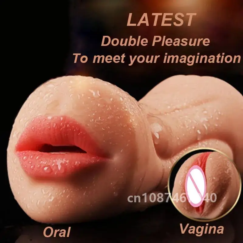 Sex Toy for Men real Realistic Vagina Oral Mouth Artificial Deep Throat with Tongue Teeth Silicone Male Masturbator Pocket Pussy