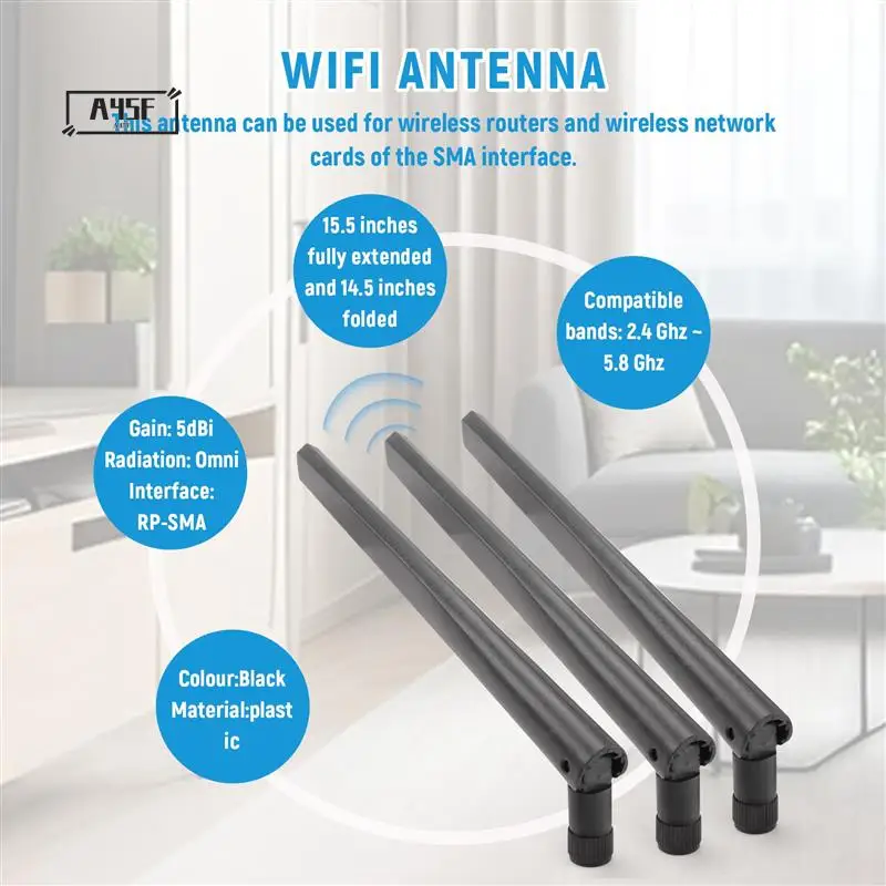 

A45F-3 PCS New Metal Wifi Antenna Of RP-SMA Interface With 5Dbi 2.4G/5G Dual-Band Wireless Wifi Antenna For ASUS RT-AC68U