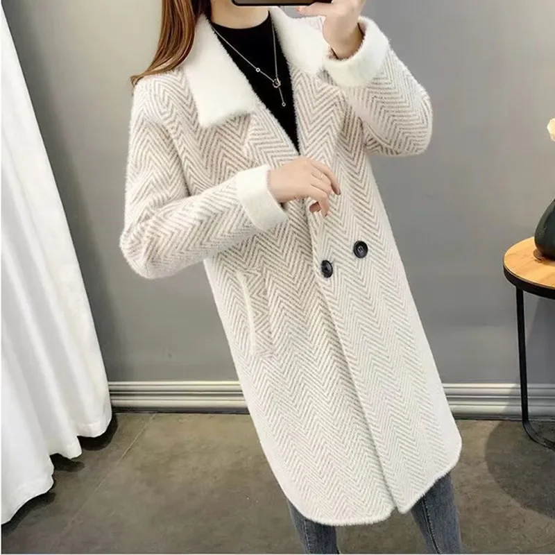 

Imitation mink velvet jacket women's medium and long 2023 autumn and winter Korean version loose sweater cardigan knitted