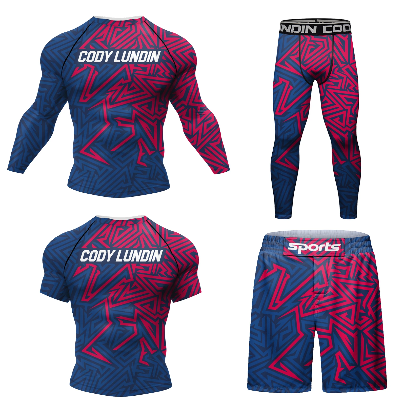 Cody Lundin Ready To ship mma shorts sublimated rashguard bjj compression wear full body kids mens boxing rash guard sets