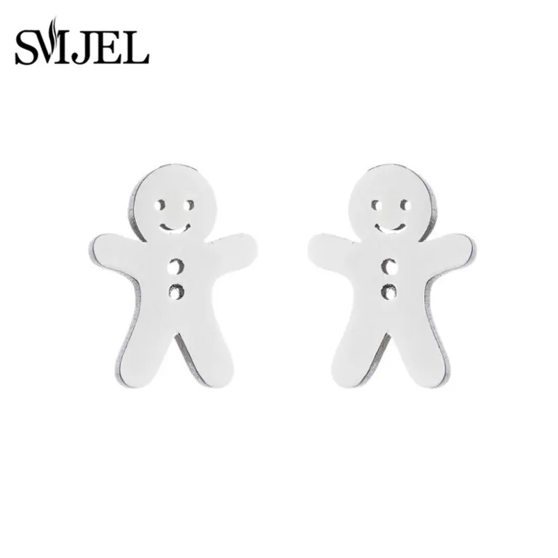 New Gingerbread Man Earrings for Women Fashion Stainless Steel Snowman Cookies Earings Jewelry Funny Christmas Gift Accessories