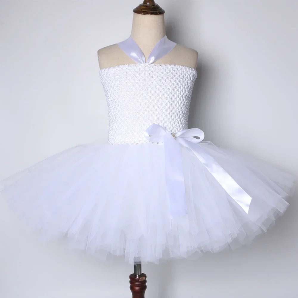 White Guardian Angel Costume for Girls Christmas Halloween Fairy Tutu Princess Dress Kids Birthday Party Dresses with Wings Halo