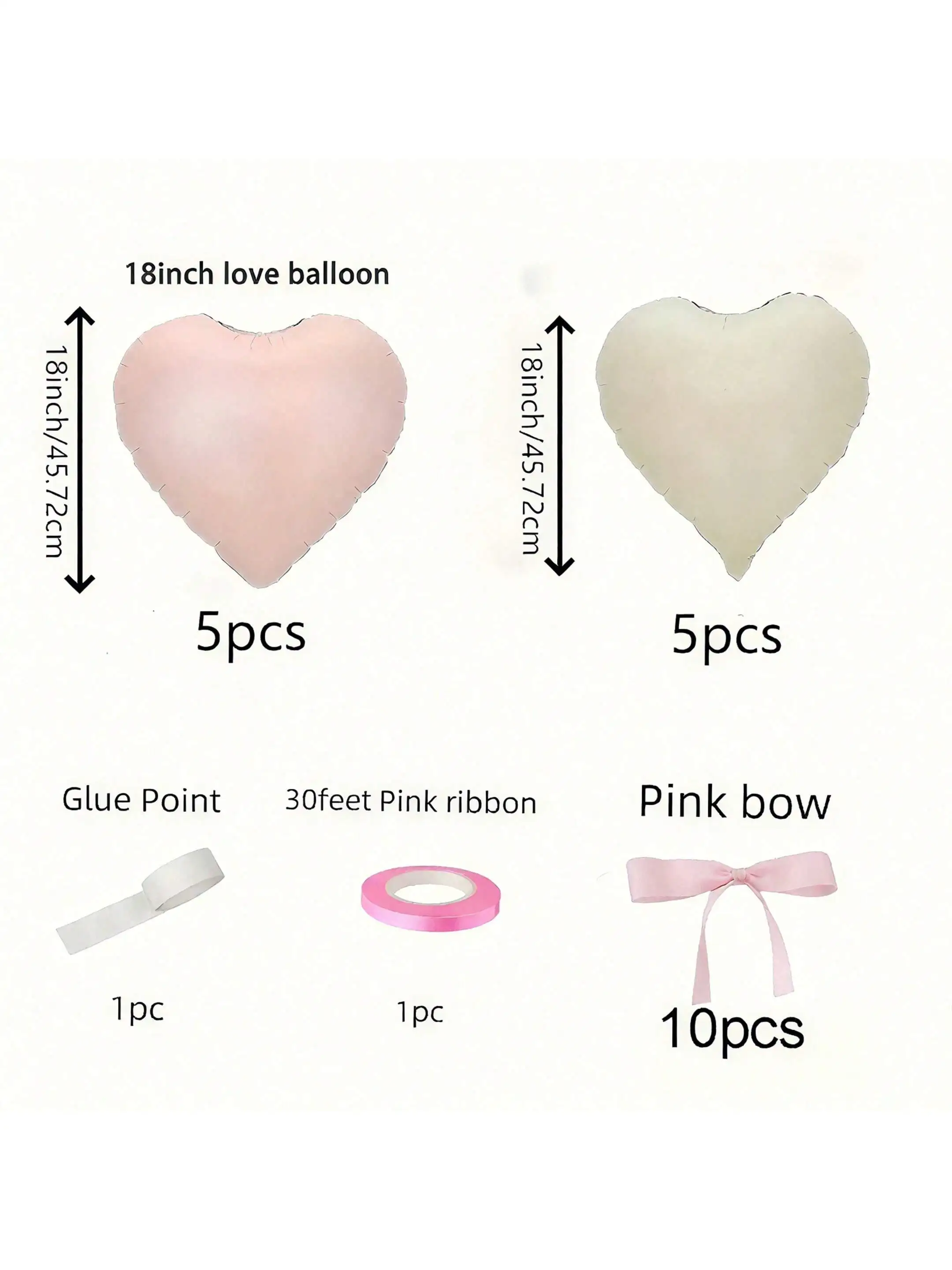 22-teiliges Set rosa und weiße herzförmige Aluminiumfolienballons mit rosa Schleifen für Party-Dekoration, Hochzeit, Geburtstag, Feier – Detail 2