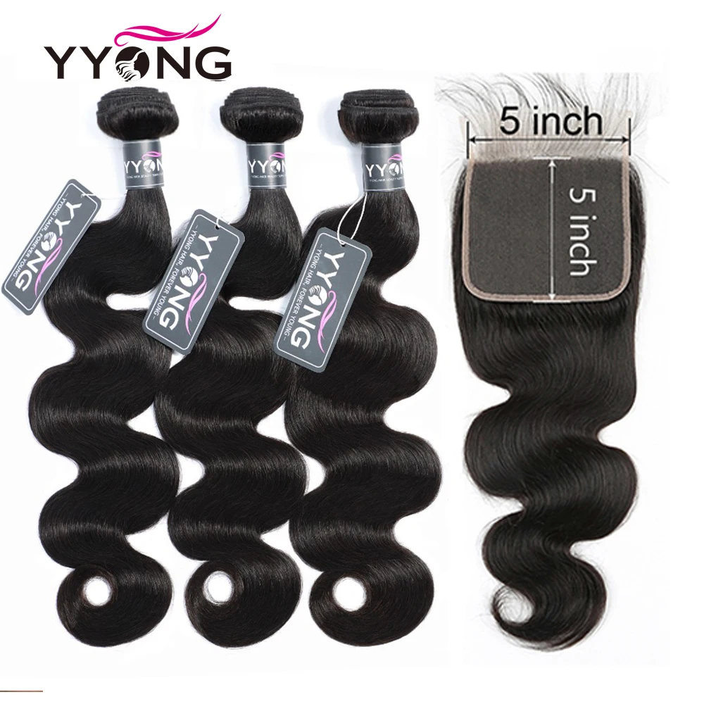 

YYong Brazilian Body Wave 5x5 Lace Closure With Bundles 3/4 Bundles With Closure 100% Remy Human Hair Closure With Bundles