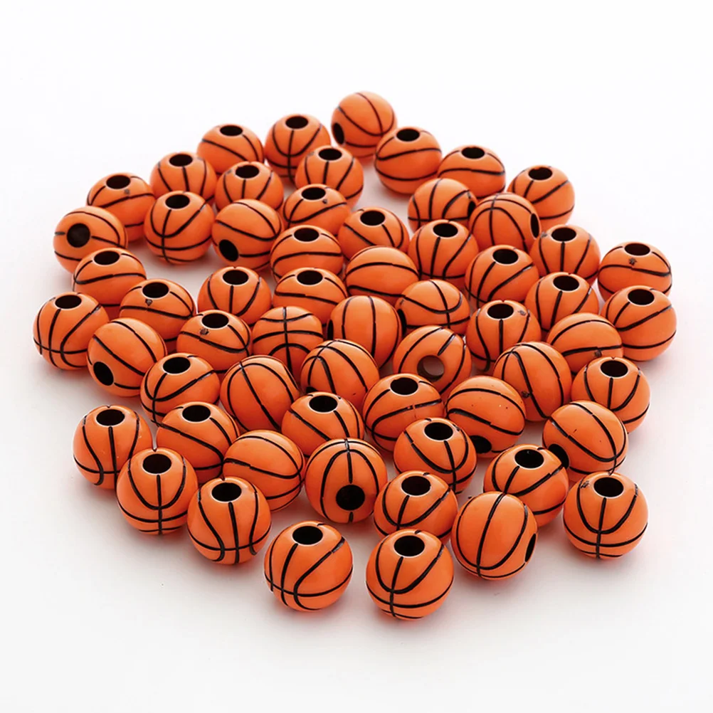 50pcs Acrylic Basketball Shape Beads DIY Ball Beaded Accessories Gift for Bracelet Necklace Jewelry Decor (Orange)