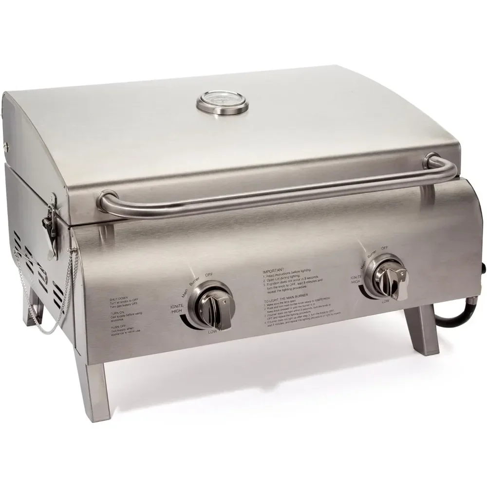 306 Chef's Style Portable Propane Tabletop 20,000 Professional Gas Grill Two 10,000 BTU Burners, Stainless Steel Outdoor Stove