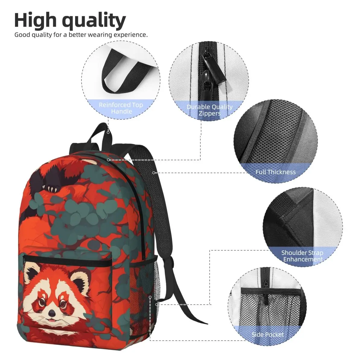 Red Panda Backpack Daypack Large Capacity Kids BookBag School Bag Shoulder Bags for Men Women