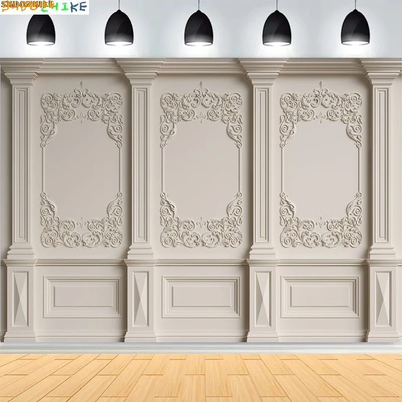

Luxury Classic Interior Wall With Mouldings Photography Backdrops European Vintage Wood Wedding Photo Studio Background AD-01