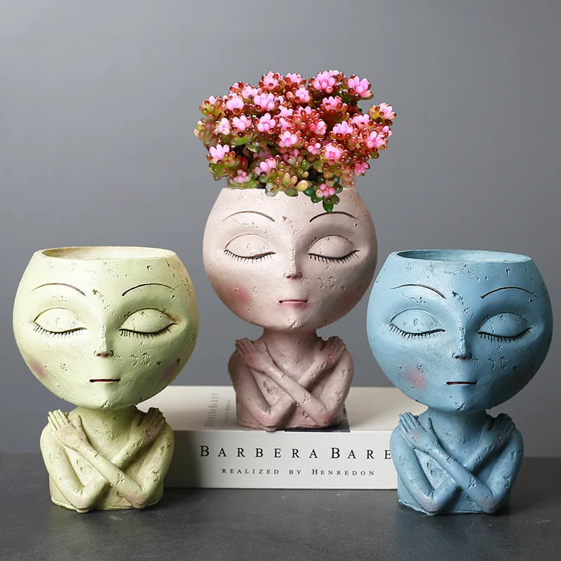 

Cartoon Art Portrait Flower Pot VaseResin Human Face Sculpture Flower Pot Handmade Garden Storage Flower Arrangement Home Decor