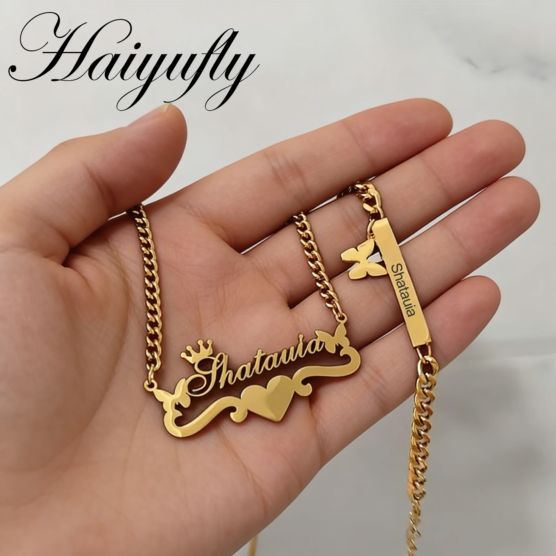 

Haiyufly Custom Name Necklace Bracelet Jewelry Set for Women Kids Stainless Steel Personalized Choker Men's Chain Birthday Gift