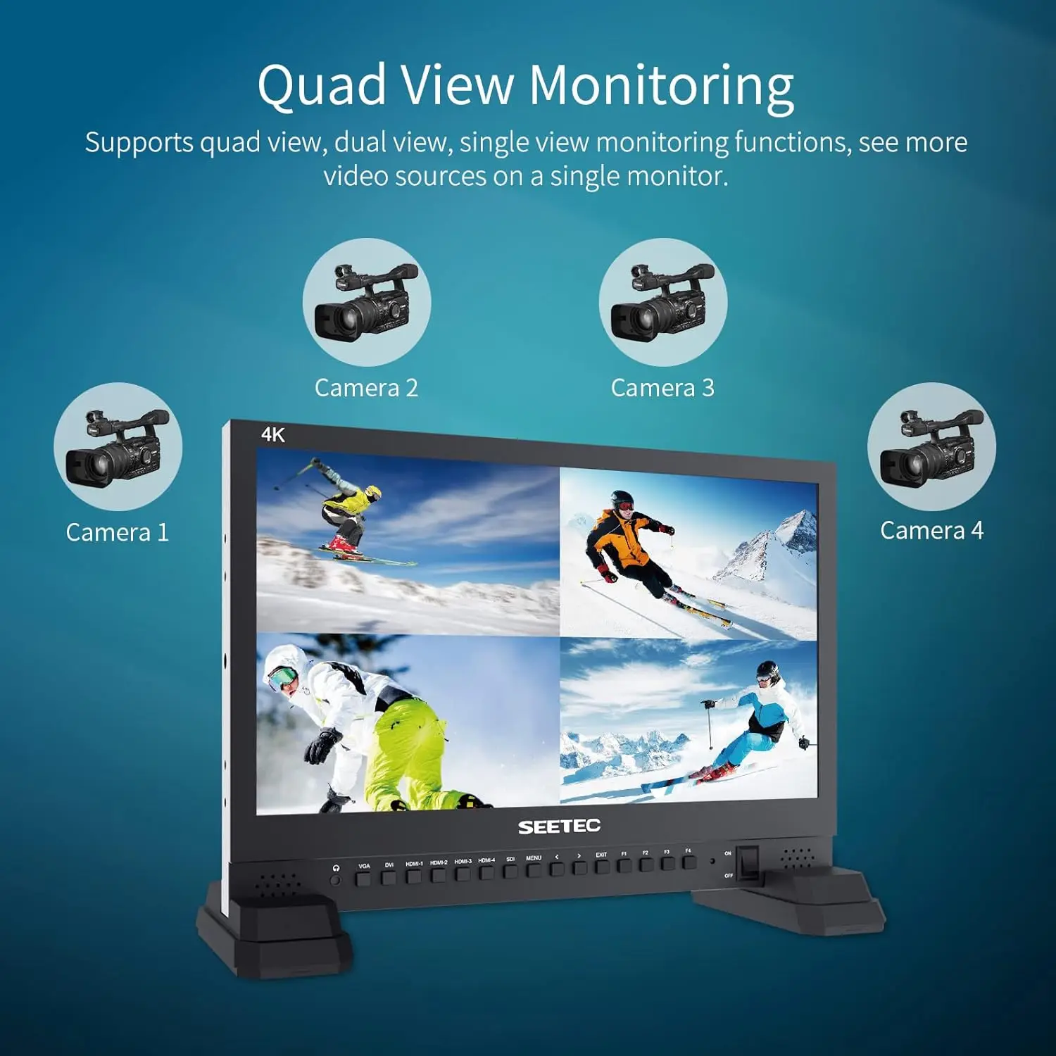 شاشة بث SEETEC 4K156-9HSD مقاس 15.6 بوصة 4K UHD شاشة عرض مقسمة متعددة الرؤية 4xHDMI