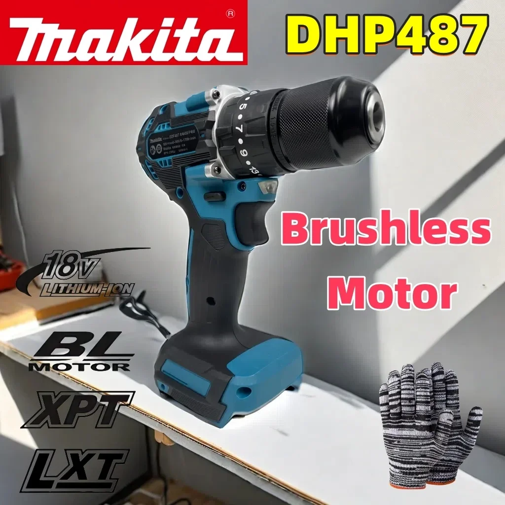 

Makita New DHP487 13mm Cordless Hammer Driver Drill 18VLXT Brushless Motor Impact Electric Screwdriver Variable Speed Power Tool