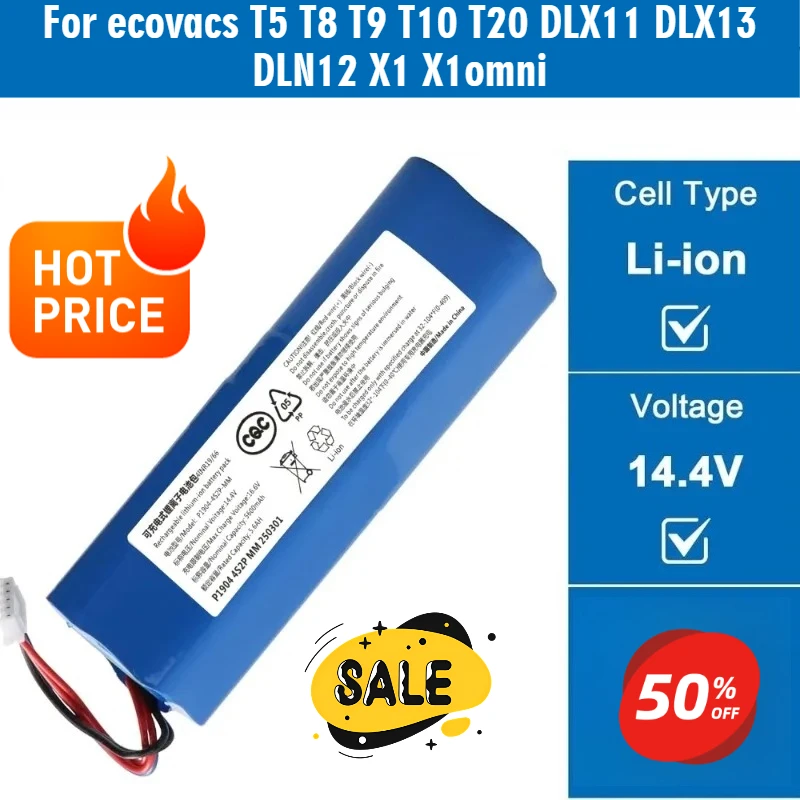 

Replacement 14.4V Battery for Ecovacs Deebot X1 T5 T8 T9 Ozmo 950 DX9G DX93 Robot Vacuum Cleaner