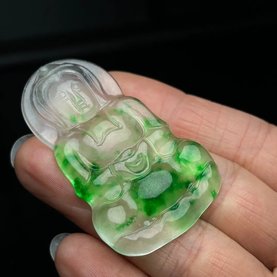 Real Natural high Ice Green jade Jadeite Carved Guanyin Pendant&Necklaces