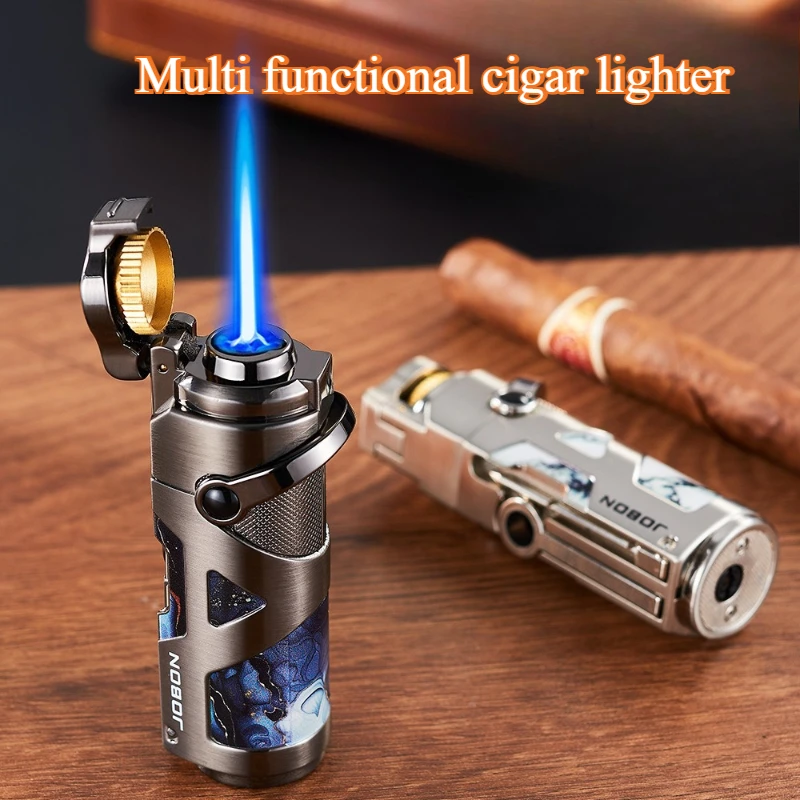 JOBON 3 en 1 encendedor de cigarros de llama azul encendido basculante aparejo de cigarros plegable cuerpo de aleación de llama ajustable