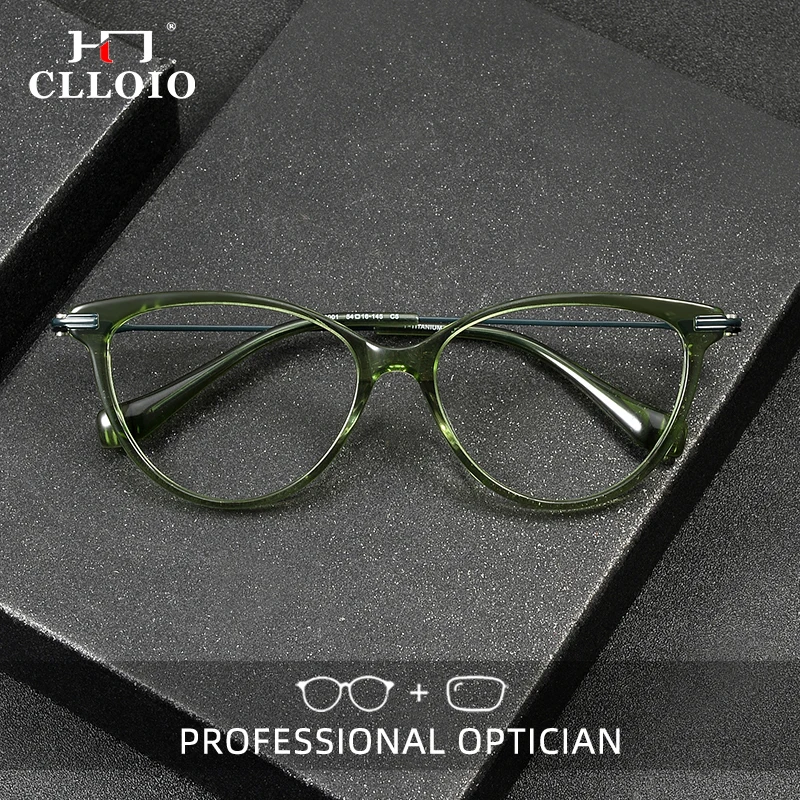 

CLLOIO Titanium Frame Anti Blue Light Glasses Men Women Retro Cat Eye Glasses Optical Prescription Customized Reading Eyeglasses