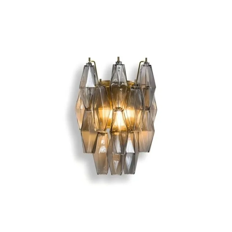Modern indoor wall lamp with iron frame and handmade blown art glass pendant, living room wall mounted light fixture