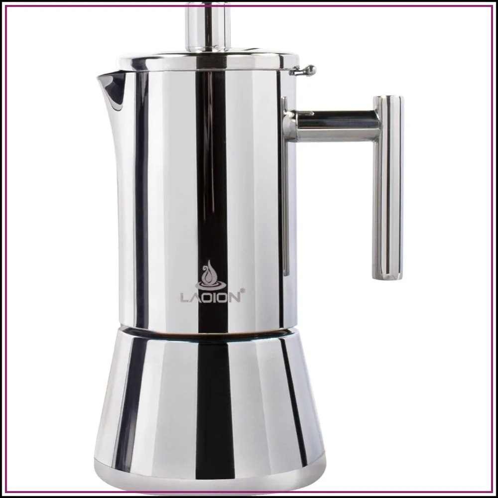 

Stovetop Espresso Maker 4-Cup Moka Pot, 6.8 oz Stainless Steel, Induction Compatible Coffee Maker for Cuban & Italian Coffee, Great Gift for Home or Travel