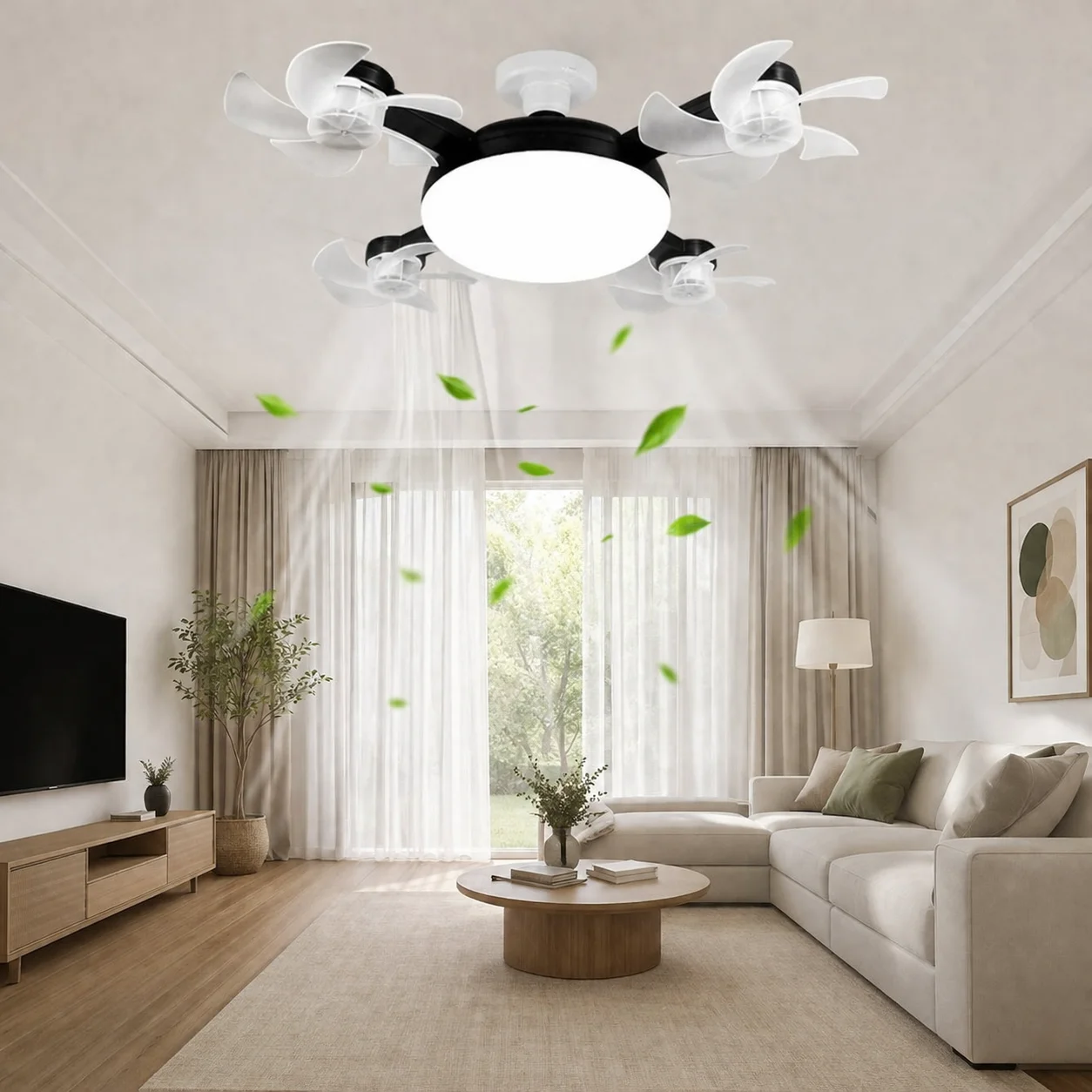 Creative 2 in 1 Ceiling Fan Remote Control Energy Saving Hanging Fan with LED Light Eye Protection Quiet Ceiling Lamp Dormitory