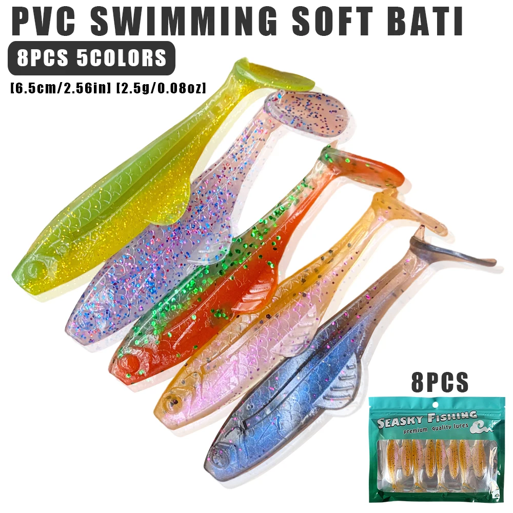 8 Stück Schwimmende T-Schwanz Weichköder 6,5cm 2,5g Glitzer Flexible Schwimmköder Künstliche Köder für Süßwasser Salzwasser Barsch Hecht – Detail 1
