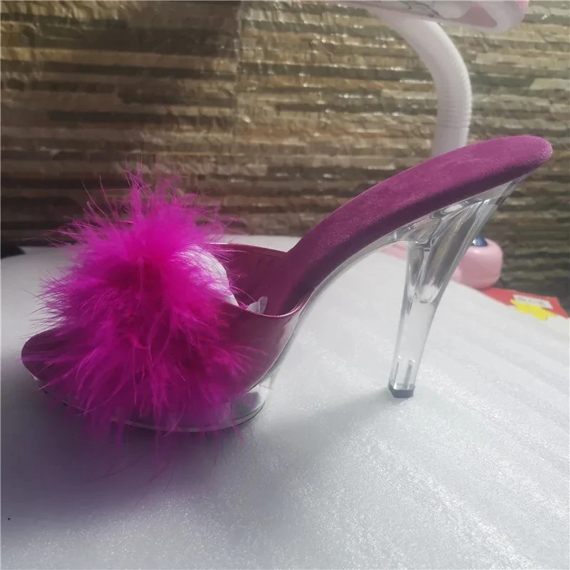 High Heels 13CM Stripper Shoes Plump Feathered Crystal Shoes Hot Sexy Platform Women's Sandals