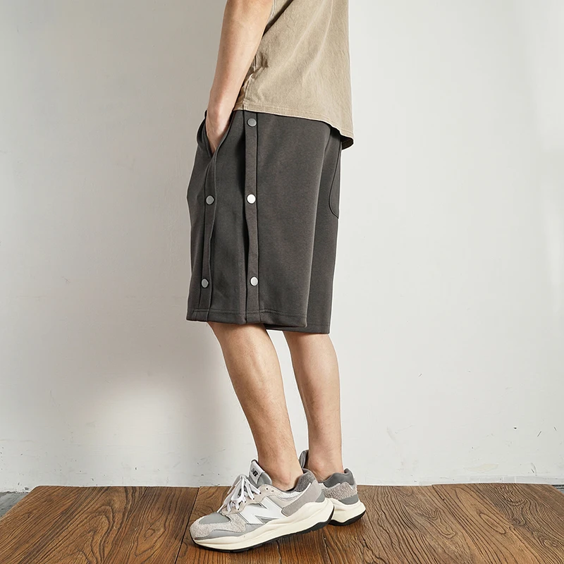 Summer new breasted shorts Men's summer short shorts High street trend loose casual quarter pants medium pants