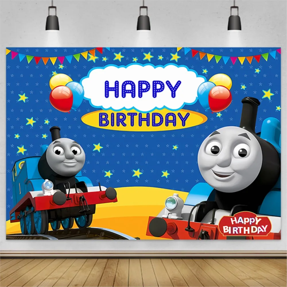 Cute Thomas Train Friends Backdrop Toy Locomotive Boys Indoor Birthday Baby Shower Banner Vinyl Kids Photo Booth Wall Supplies