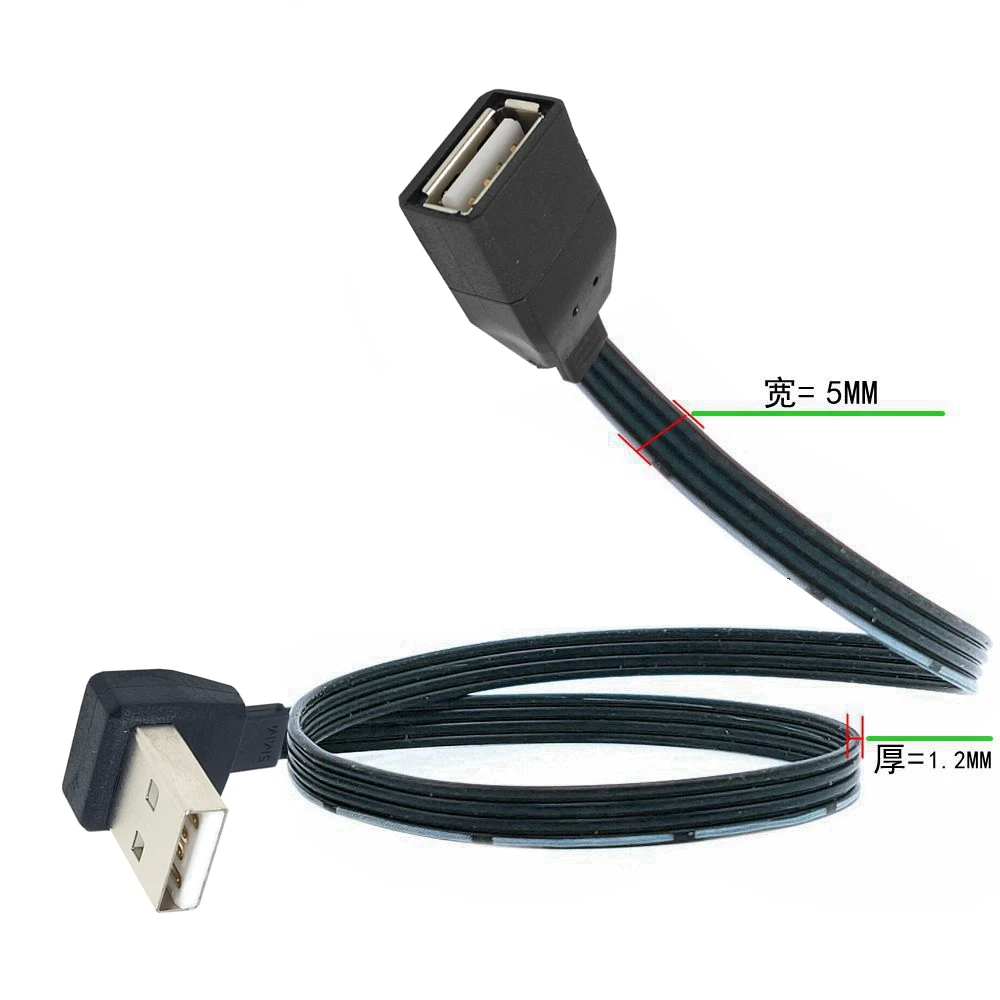 Cabo de dados USB com macho para fêmea com orelha, cotovelo 2.0, cabo de dados com parafuso buraco, pode ser fixo, 5cm-1m