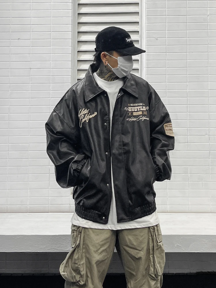 

Модная вышитая бейсбольная куртка, легкая, весна-осень, с откидным воротником, для пар, верхняя одежда, молодежный стиль, из искусственной кожи