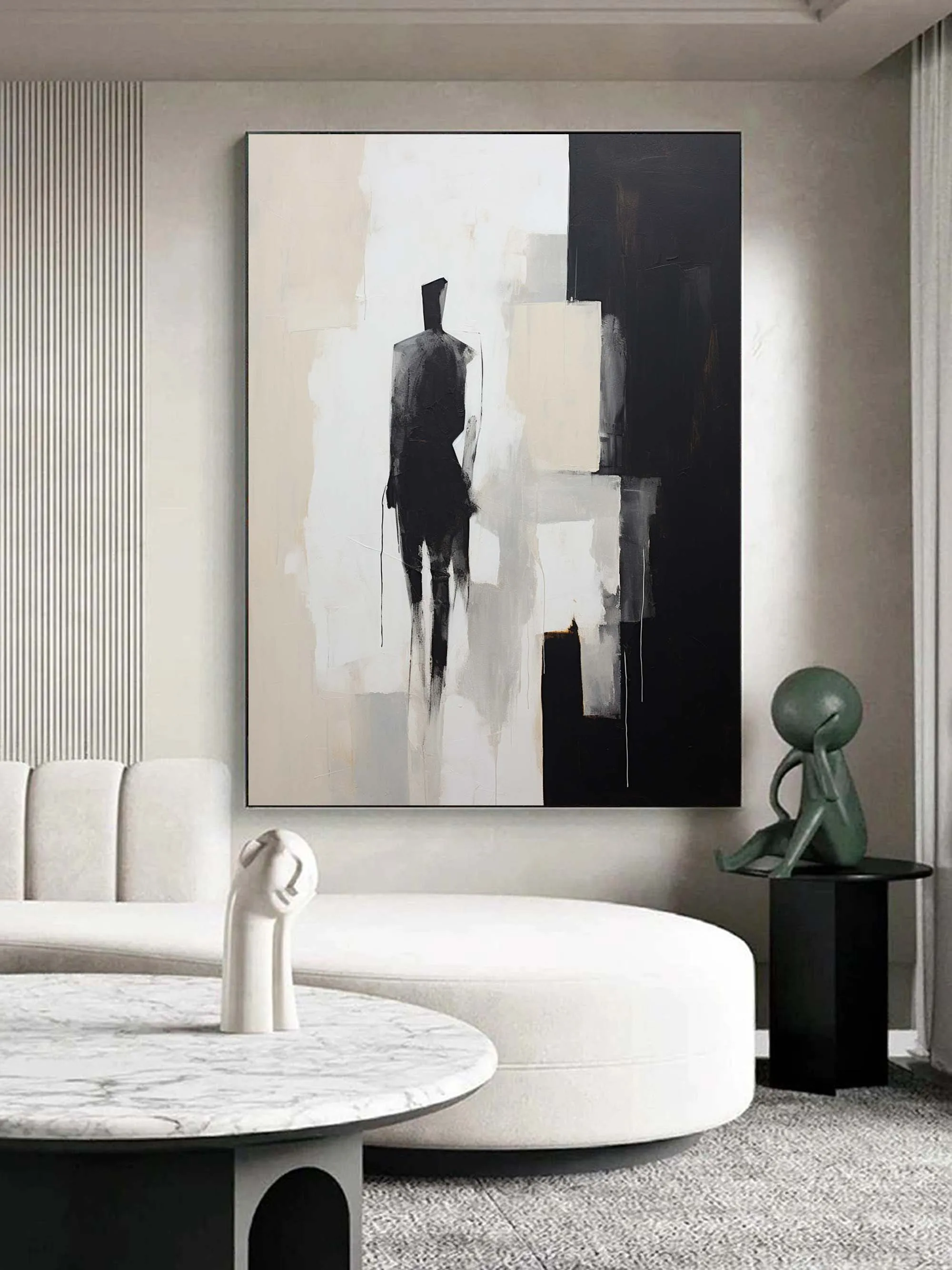 

Large size 100% handmade beige and black abstract oil paintings modern minimalist portraits painting for living room wall decor