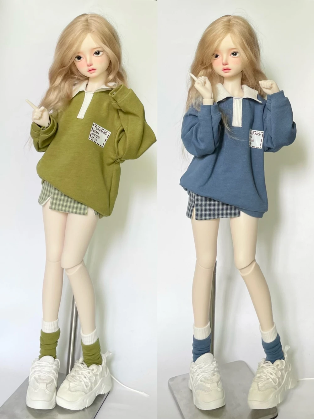 Doll's Clothes for 1/4 1/6 Bjd Doll Ob24 Flip Collar Hoodie Plaid Slit Short Skirt Color Matching Socks Toys Doll Accessories