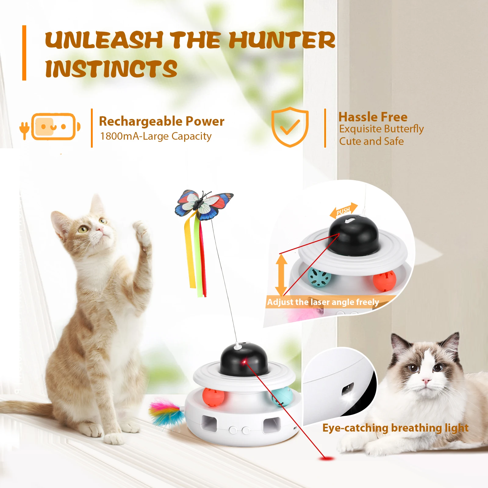 Cat Toys 5in1 Automatic Interactive Kitten Toy Catnip Track Balls Fluttering Butterfly Moving Ambush Feather Dual Power Supplies