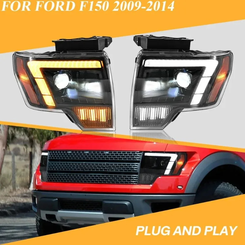 

Для Ford F150 2009-2014 светодиодные фары пара DRL проектор черный корпус левый и правый