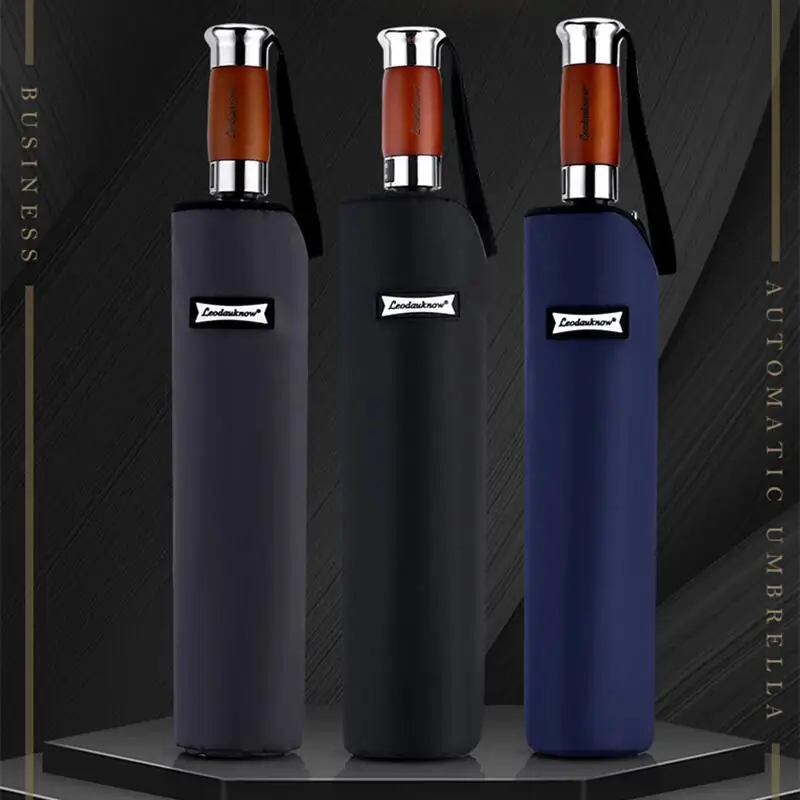 Button-operated folding ten-boned extra-large double‑person all‑weather umbrella, dual‑use gift box premium umbrella