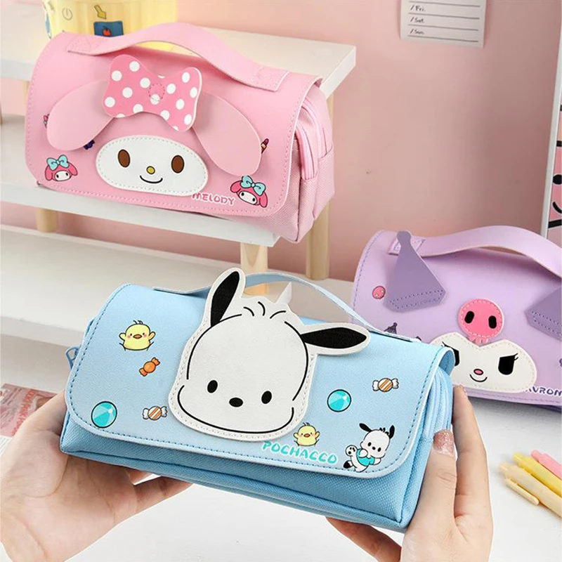 Imagem -04 - Sanrio Kawaii Grande Capacidade Pencil Case Lápis Bolsa Pen Pouch Papelaria Material Escolar Cinnamoroll Melody Kuromi