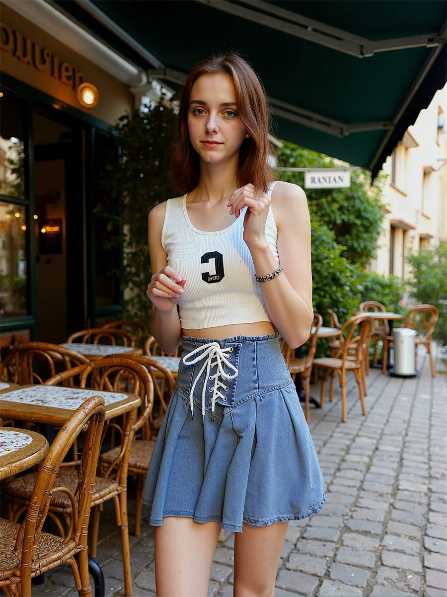 Plissierte Denim-Miniröcke für Damen mit Schnalle, hoher Jacquard-Flare, minimalistisch, künstlerisch, modern, schick, elegant, Feminina, einzigartiger Frühling