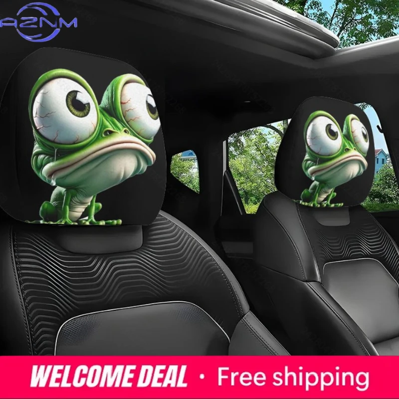 

2pcs Smiley Face Printed Car Pillowcase Soft Comfortable Decorative Cushion Cover Washable Car Neck Pillowcase Seat Cover