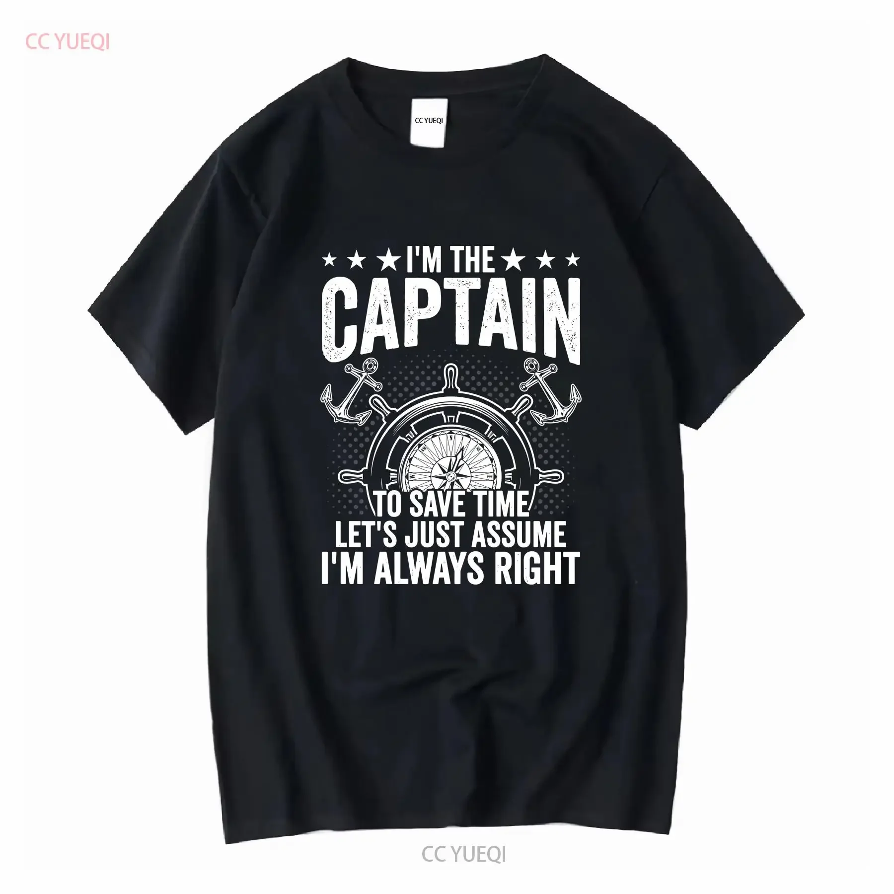 Ich bin der Kapitän, um Zeit zu sparen. Nehmen wir einfach an, dass immer der richtige Kurs genommen wird. T-Shirt für Bootsliebhaber, Yachtmänner, Seemanns-T-Shirt mit langen oder kurzen Ärmeln