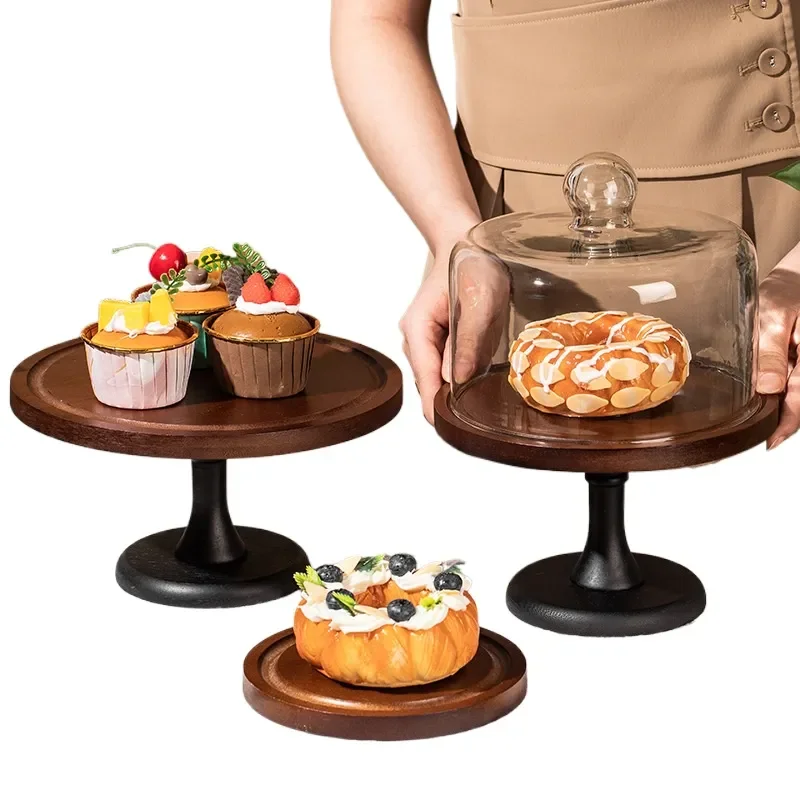 Bamboo Wood Cake Tray Tall Dessert Display Stand Natural Wooden Fruit Plate Dim Sum Serving Platter for Home Living Room