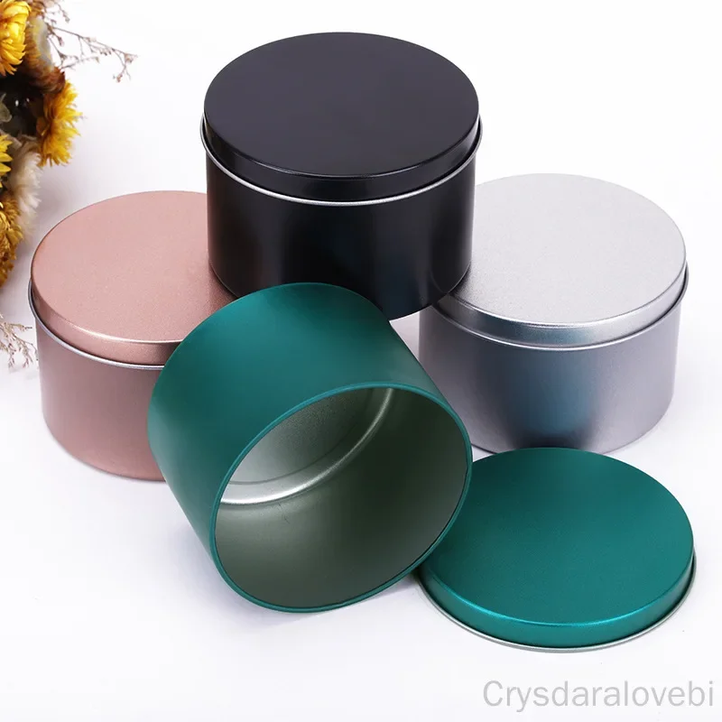 12Pcs Candle Jars With Lid Bulk Round Metal Tin Box Black Silver Green Candle Spice Tins Cans Cosmetic Samples Empty Storage Box