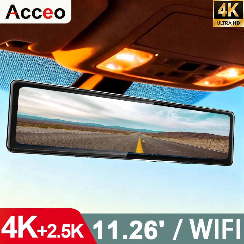 Acceo 4K Dash Cam 11.26 Inch Touch Screen Built-in WiFi ADAS Support Dual Channel 2.5K Rear View Camera Car Recorder Black Box