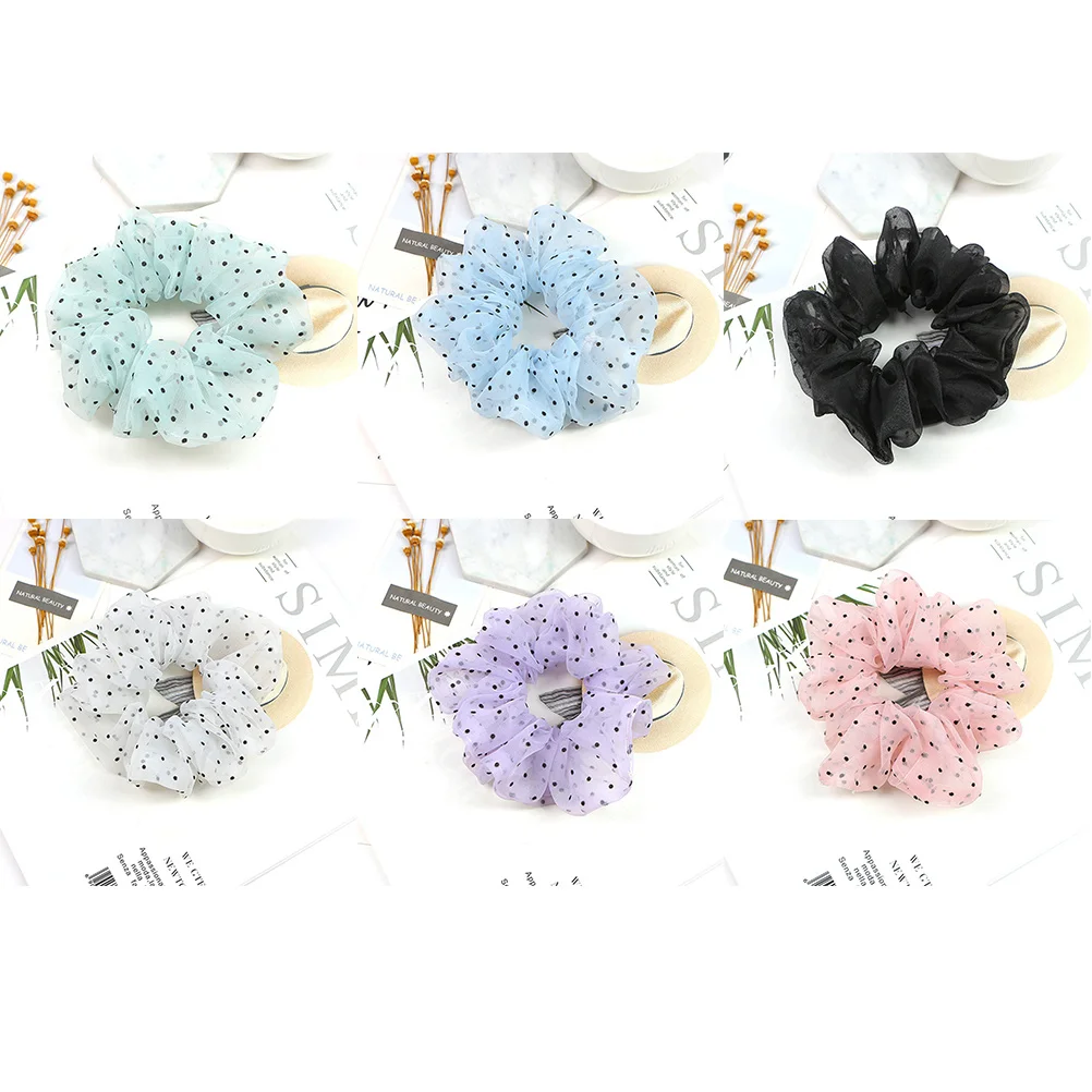 

6 шт., резинки для волос в горошек для женщин, эластичные завязки, держатели для хвоста, модная веревка, повседневная одежда, резинка для волос для вечеринок