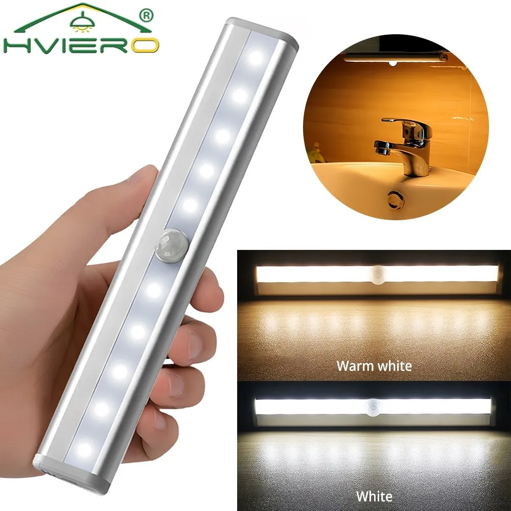 6/10Led Table Night Lights Door Attic Motion Sensor Potable Closet Cabinet Battery Infrared Detector Wall Reading Kitchen Lamps